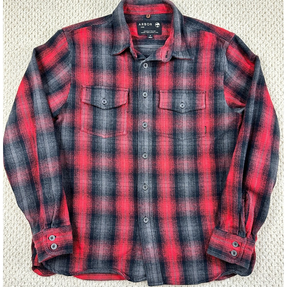 Arbor Good Times Shirt Mens M Red Plaid Blanket Brushed Flannel Heavyweight Bttn